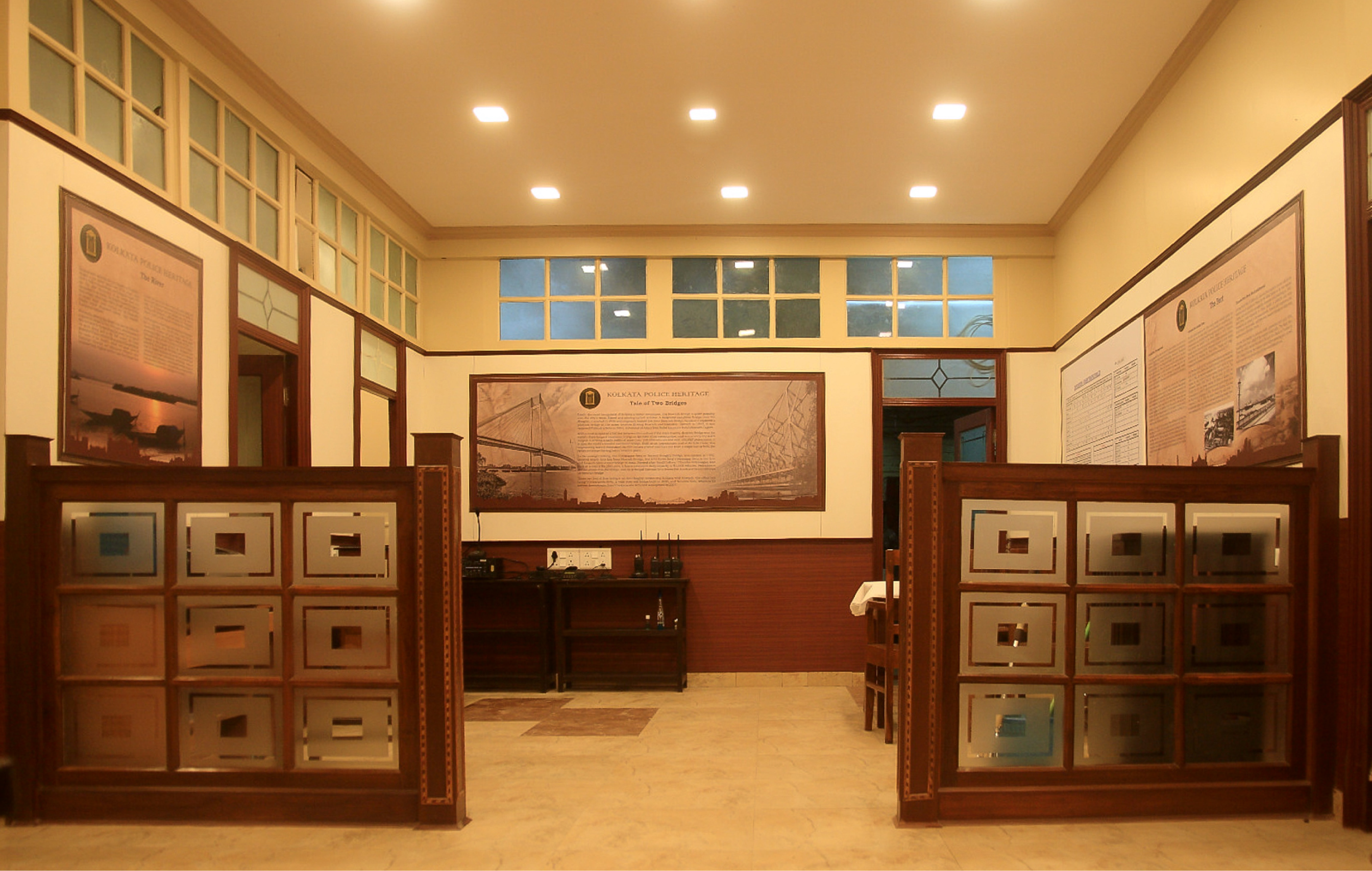Restored interior of Kolkata River Traffic Police Station with archival maritime displays and heritage exhibition space
